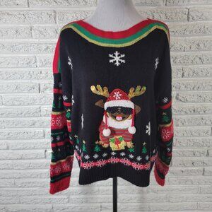 Christmas Blizzard Bay Womens Sweater XL Do Fuzzy Cuffs Sequins Acrylic SWE116E
